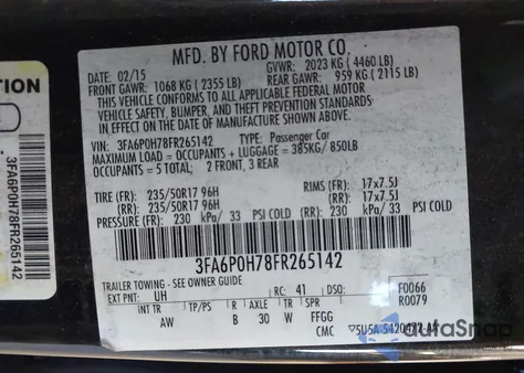 2015 Ford Fusion Se z USA, uszkodzony, nr VIN 3FA6P0H78FR265142